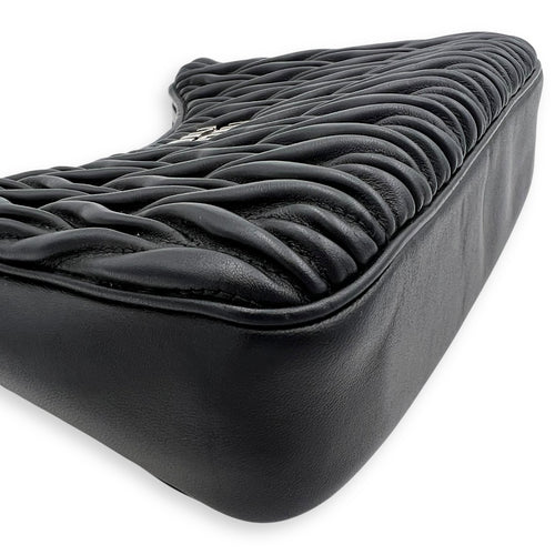 Miu Miu Matelassé Shoulder Bag Black in Lambskin, Silver hardware_10