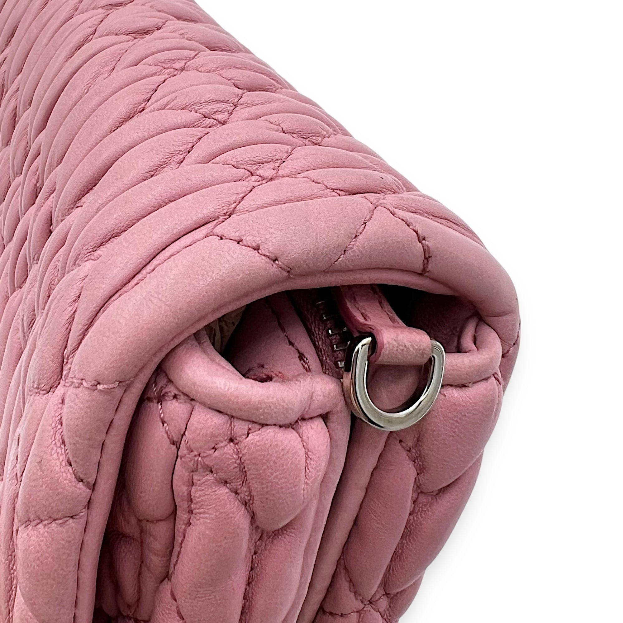 Miu Miu Matelassé Shoulder Bag Pink in Lambskin, Silver hardware_10