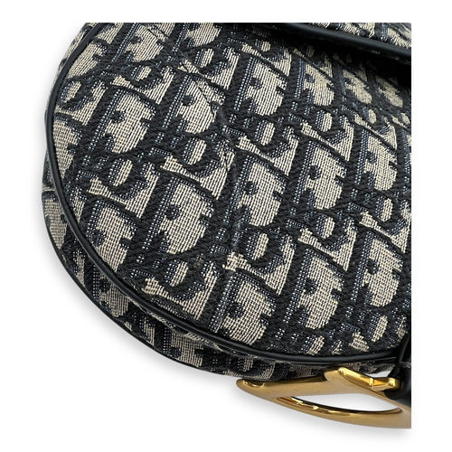 Dior Saddle Shoulder Bag Blue in Jacquard, Gold hardware_2