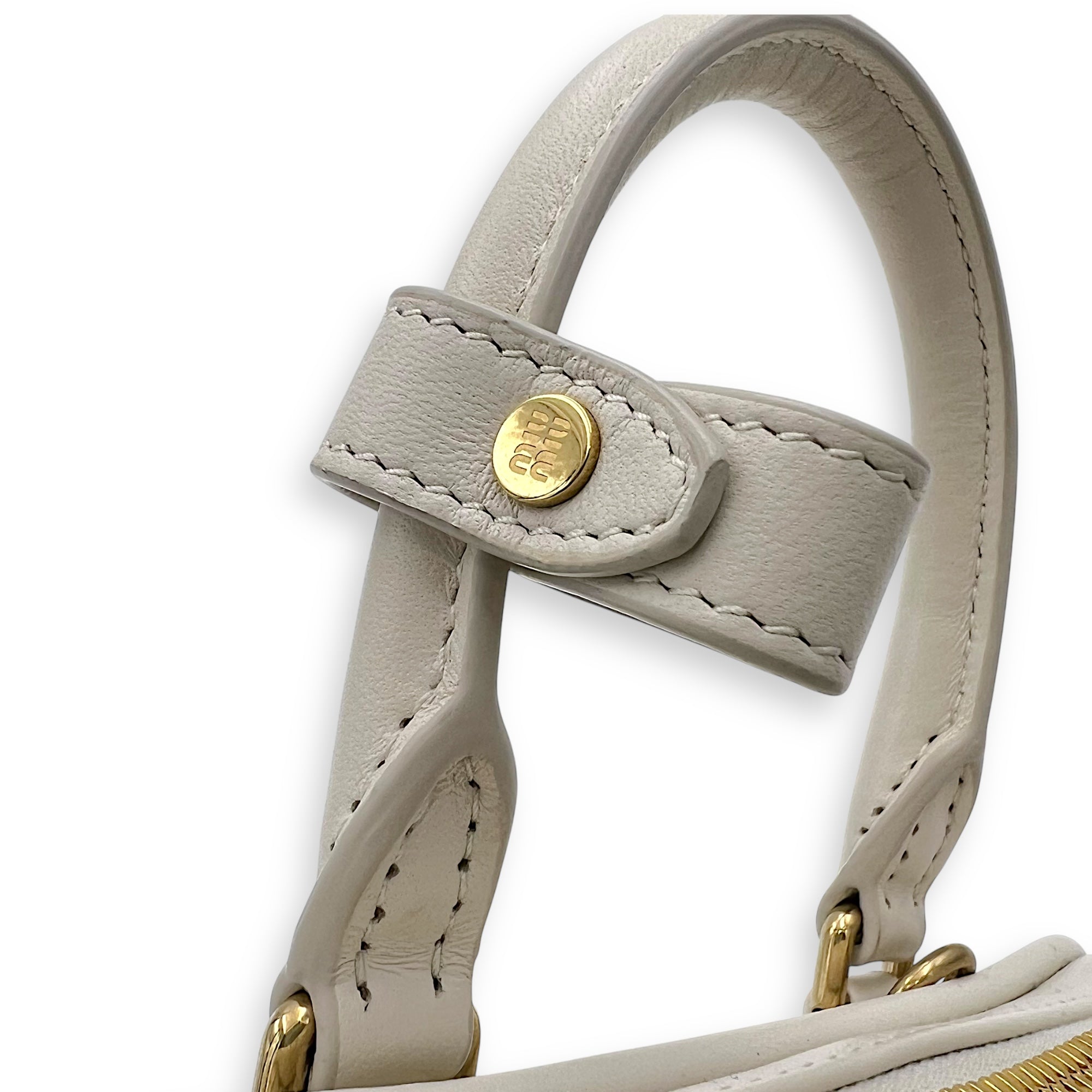 Miu Miu Arcadie Top Handle Bag White in Calfskin, Gold hardware_10