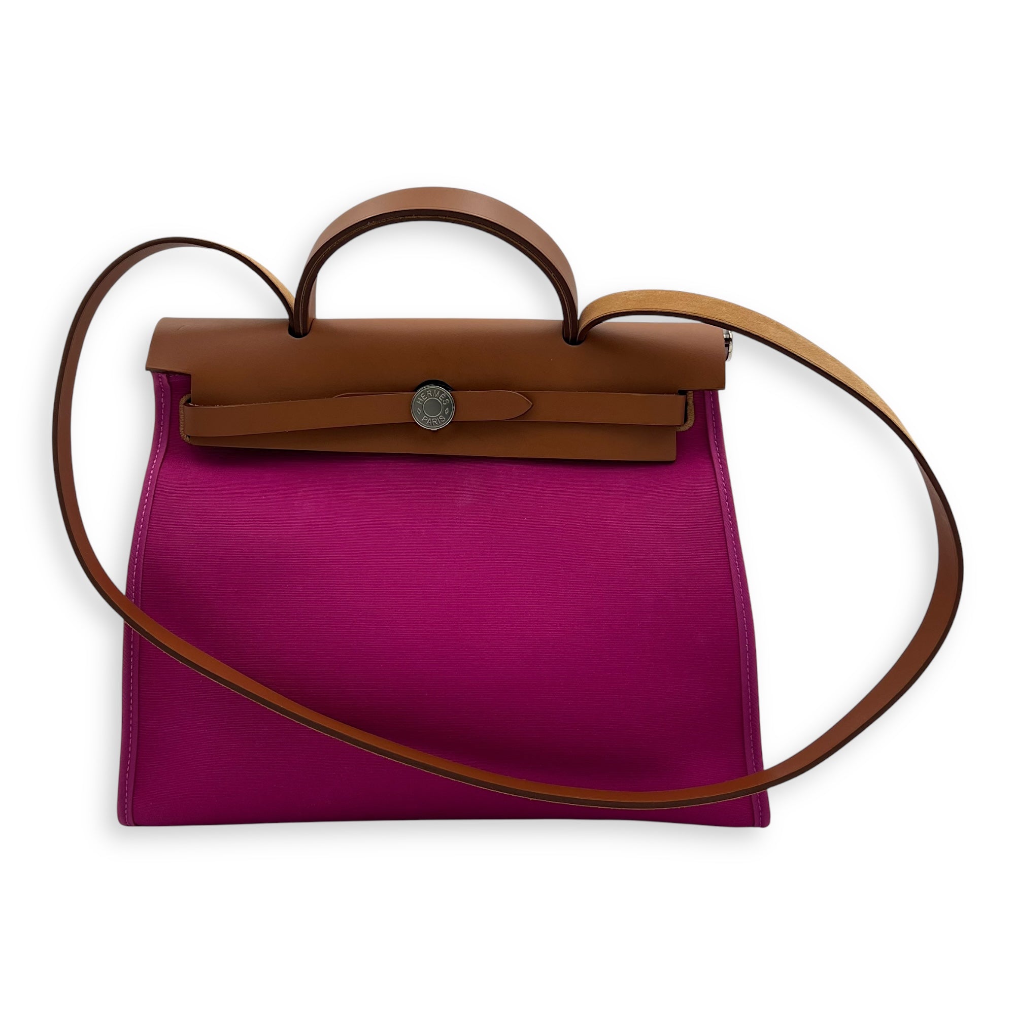 Hermès Herbag 31 Rose Pourpre Fauve Shoulder Bag in Canvas, Palladium hardware_11