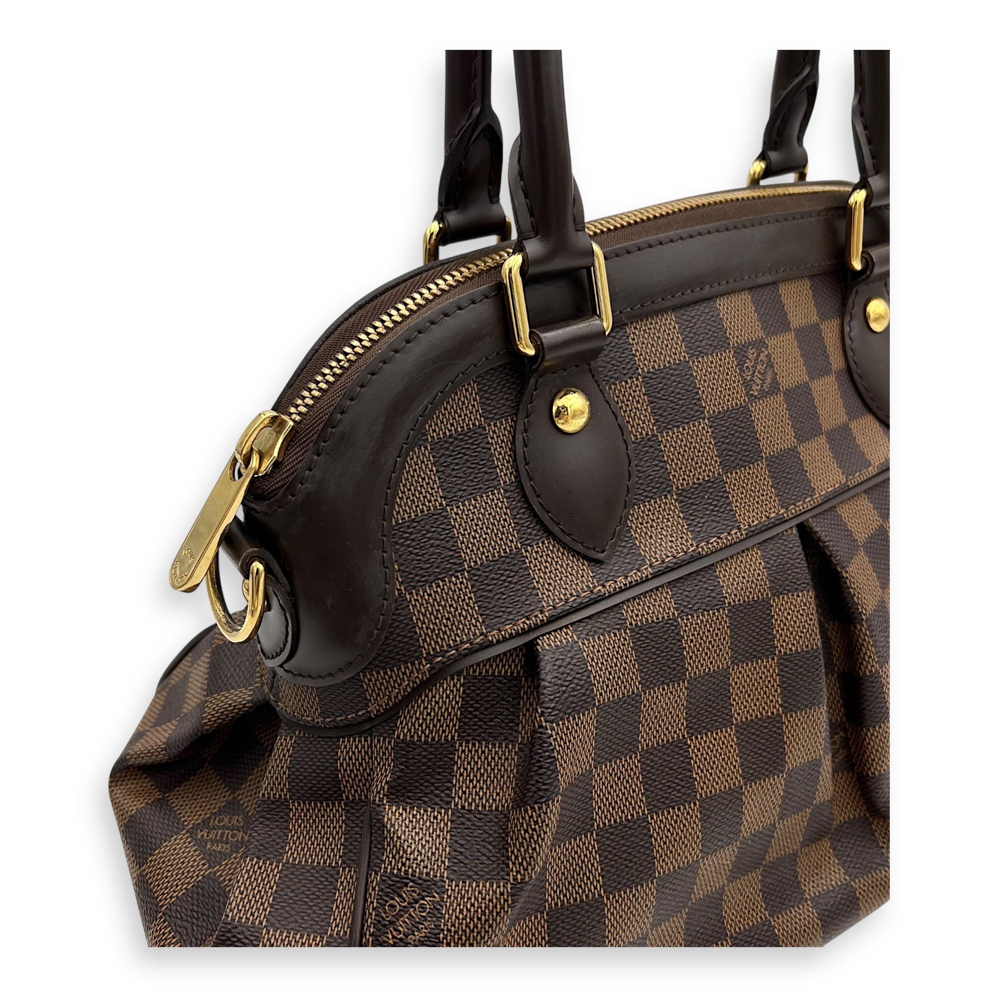Louis Vuitton Trevi PM Damier Ebene Top Handle Bag in Coated Canvas, Gold hardware_10
