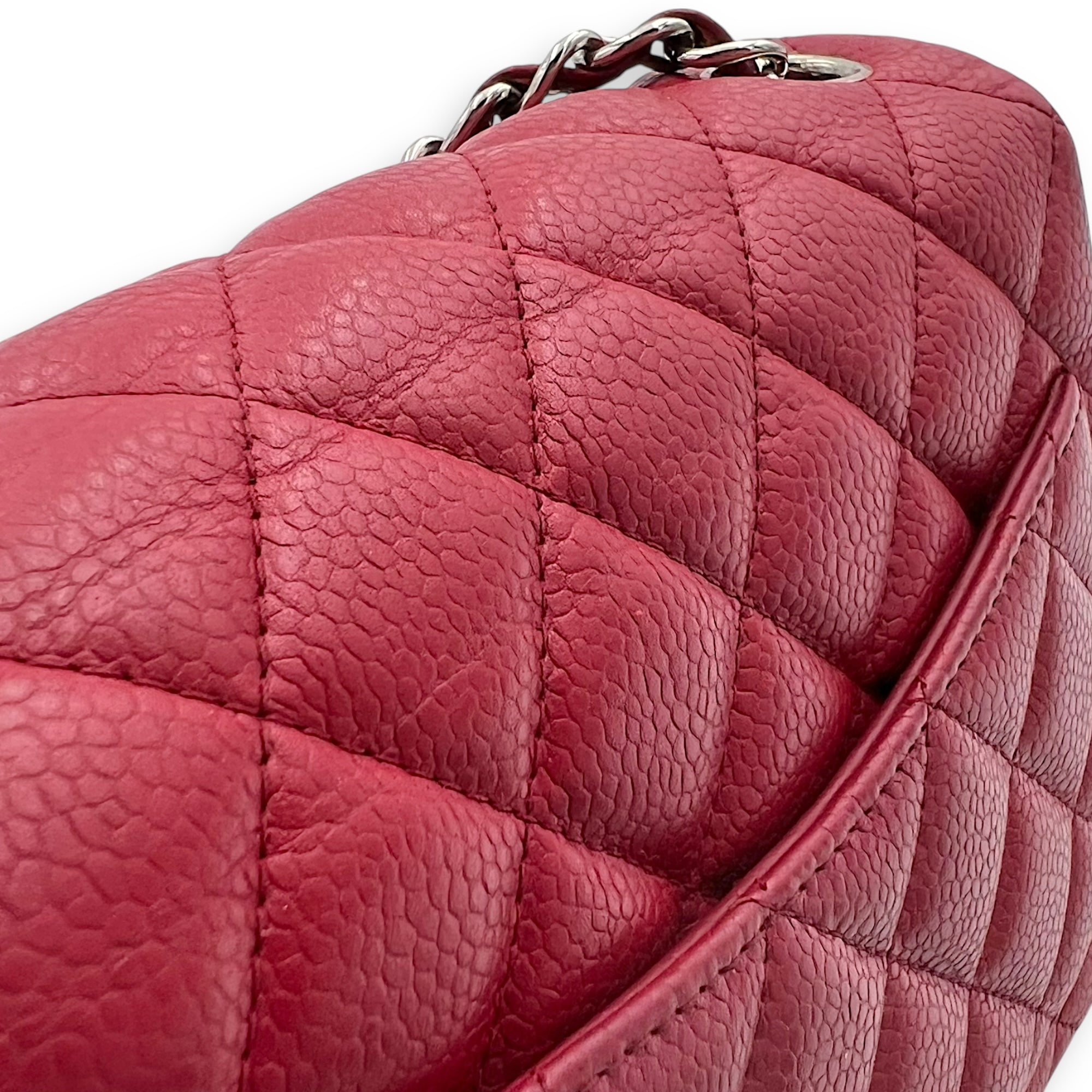 Chanel CC Mini Square Shoulder Bag Red in Caviar Leather, Silver hardware_10