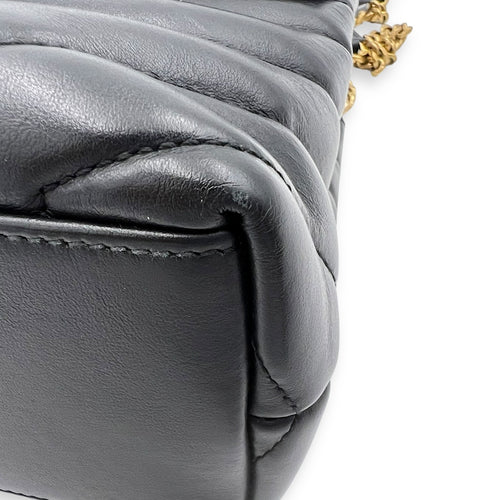 Saint Laurent Loulou Small Black Shoulder Bag in Calfskin, Gold hardware_10