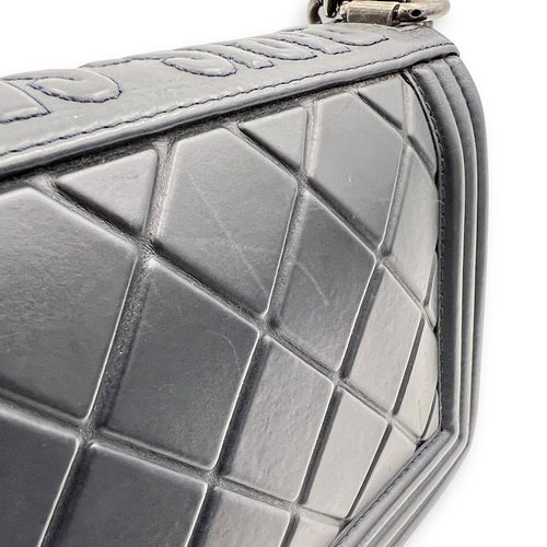 Chanel Boy Medium Blue Shoulder Bag in Lambskin, Ruthenium hardware_9
