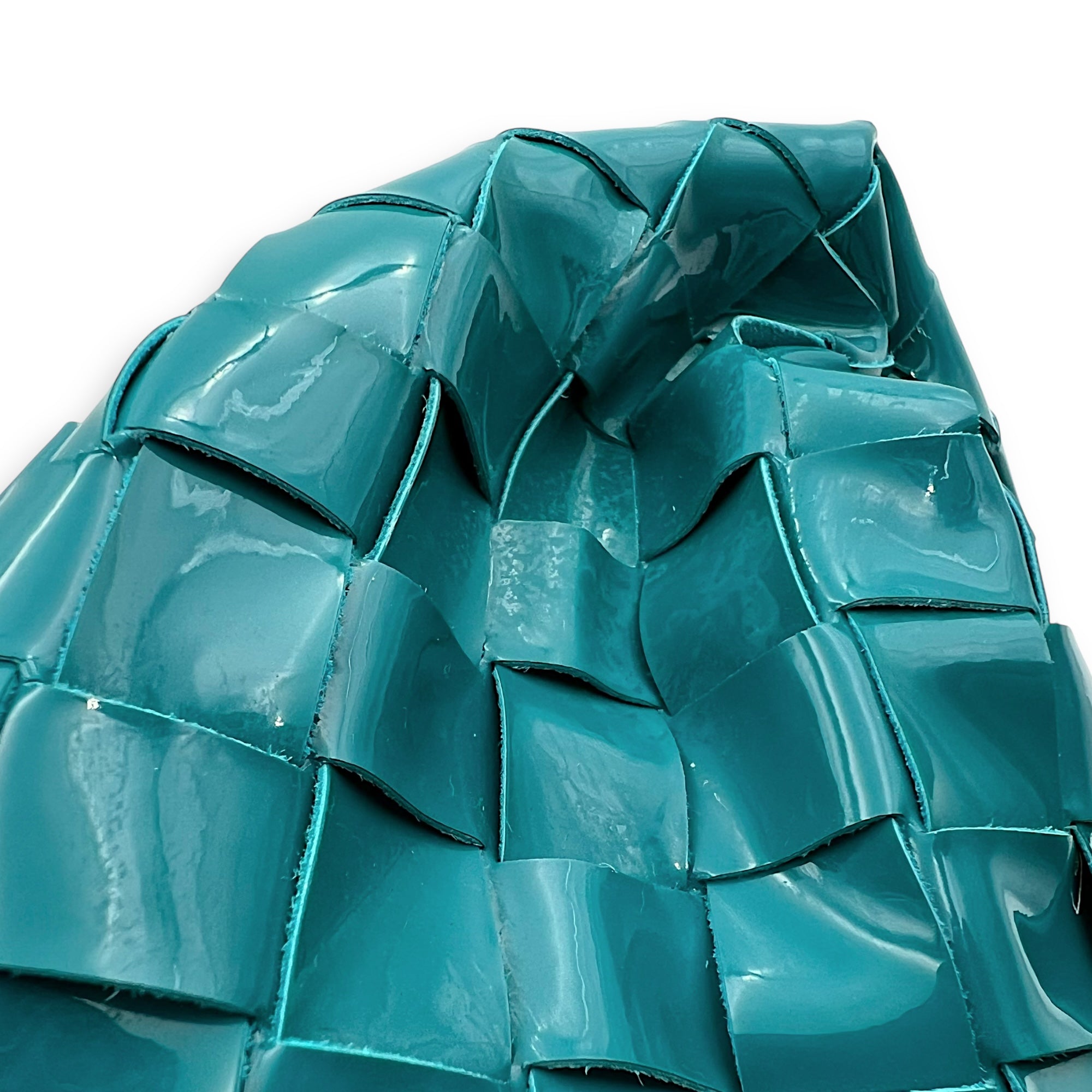 Bottega Veneta Jodie Top Handle Bag Blue in Patent Leather, Silver hardware_10