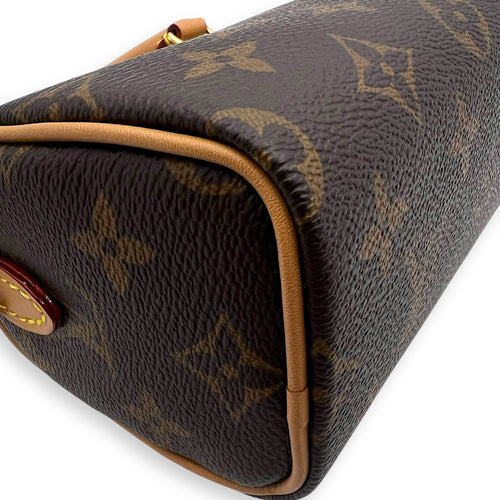 Louis Vuitton Speedy Top Handle Bag Nano Brown in Monogram Coated Canvas, Gold hardware_10