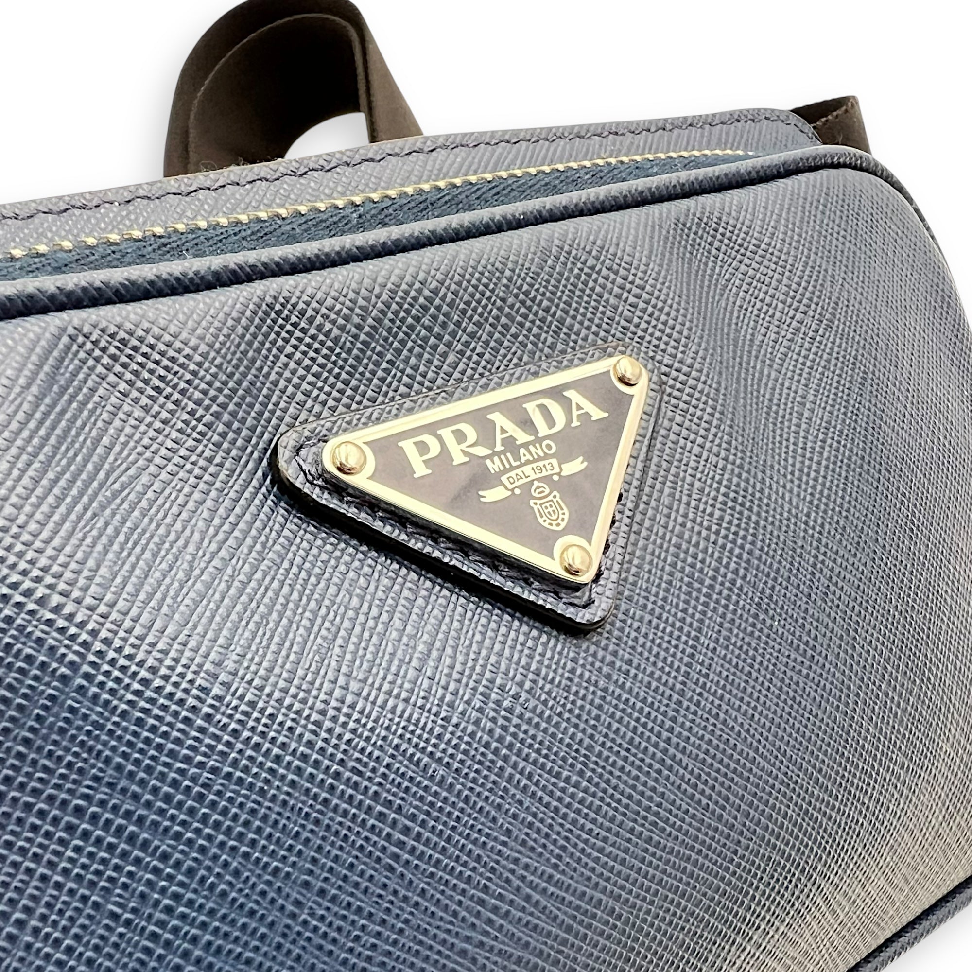 Prada Logo Belt Bag Blue in Saffiano Leather, Silver hardware_10