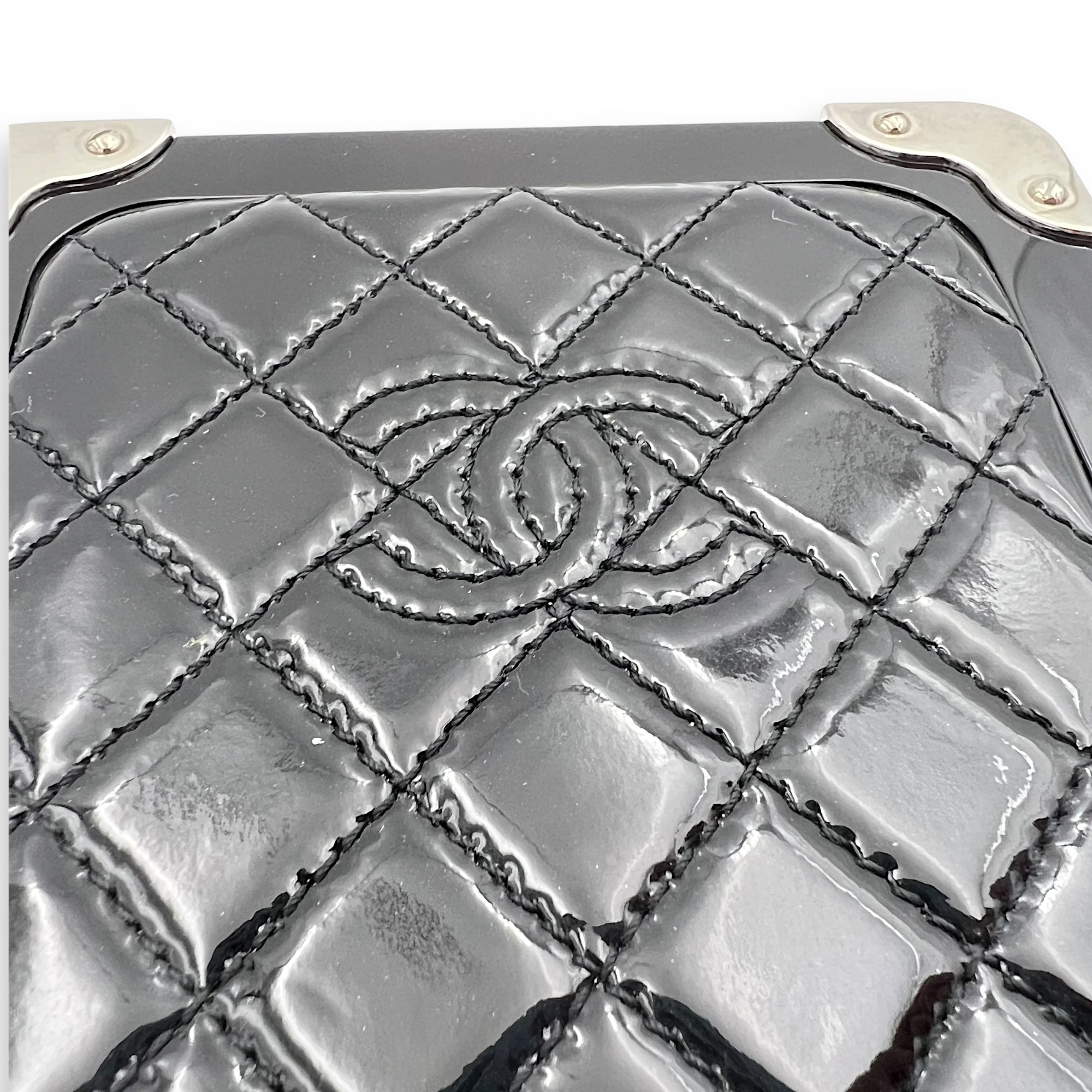 Chanel Minaudiere Trolley Black Clutch in, Silver hardware_10