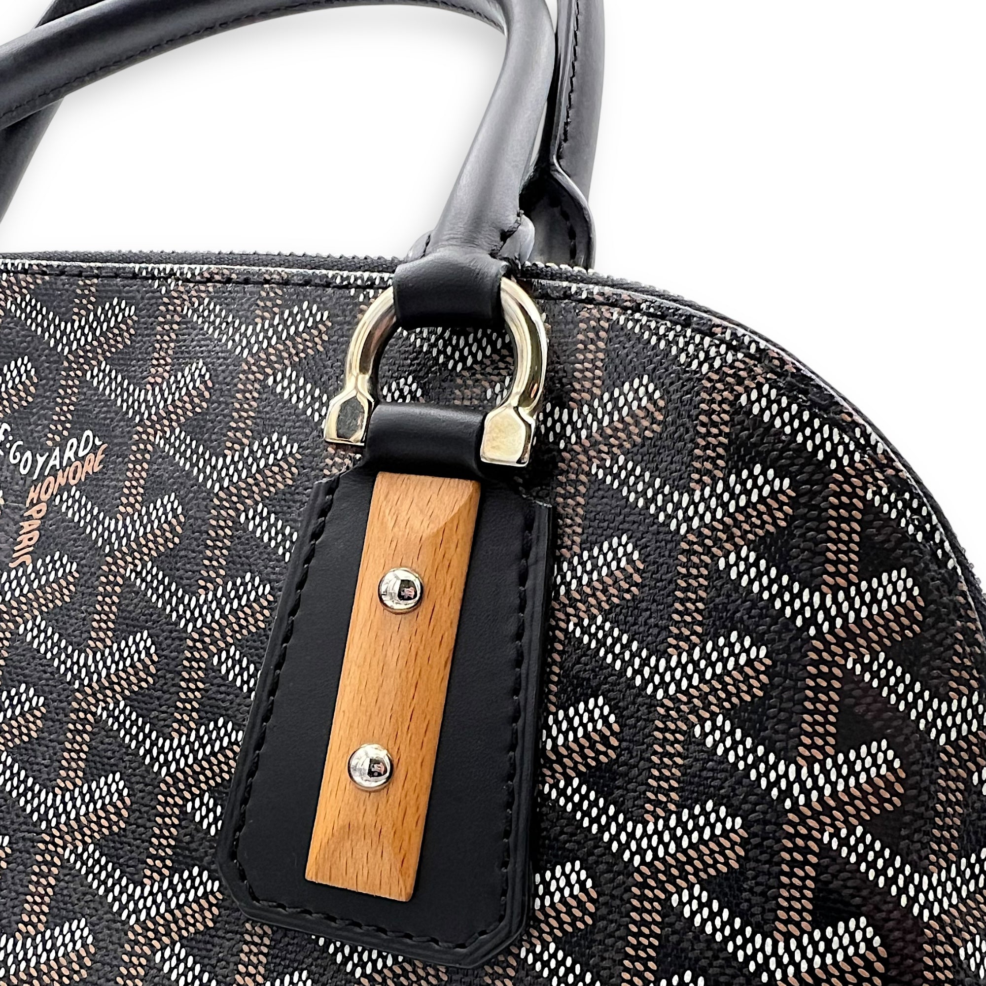 Goyard Vendome Top Handle Bag Black in Coated Canvas, Silver hardware_10