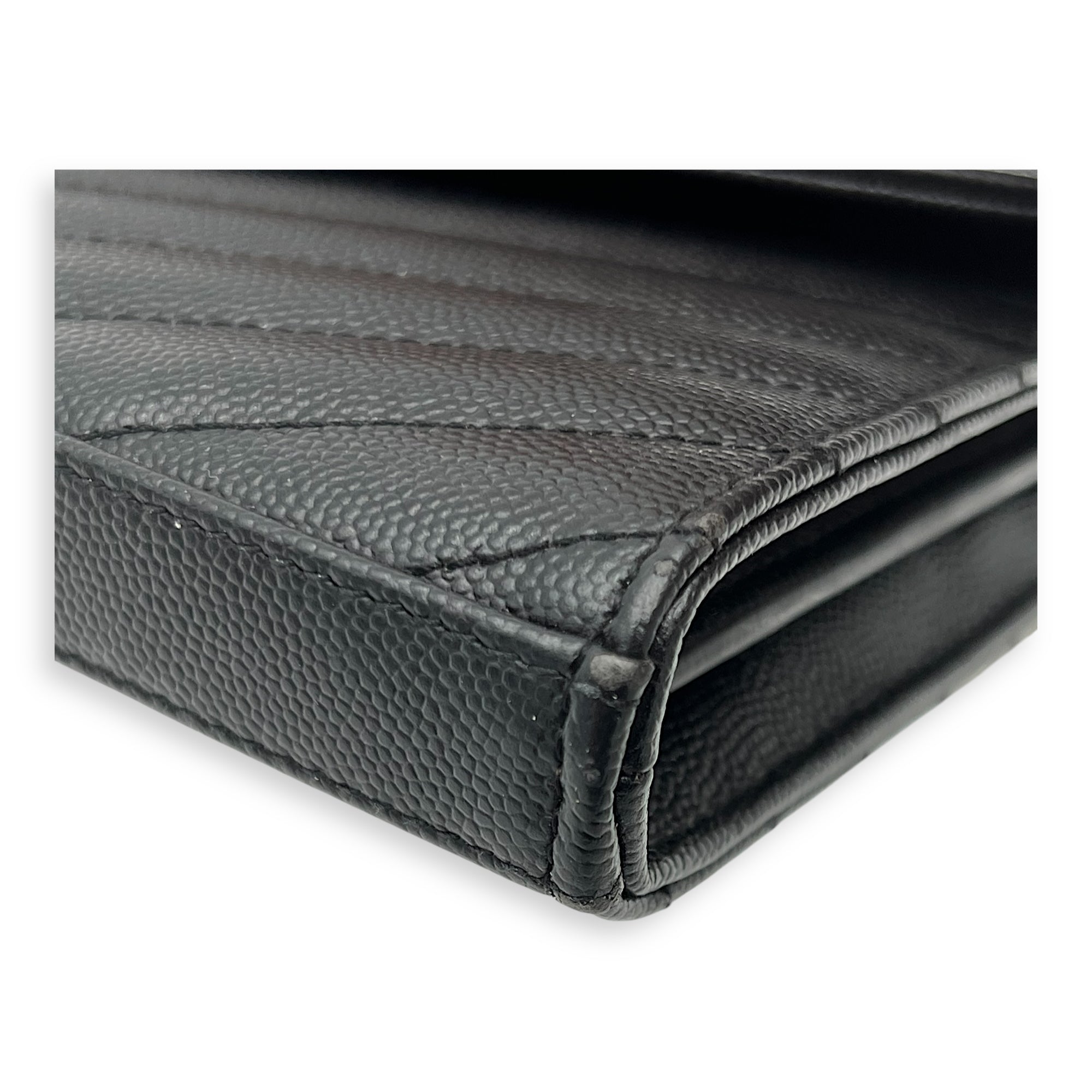 Saint Laurent Cassandre Wallet On Chain Black in Calfskin, Silver hardware_2
