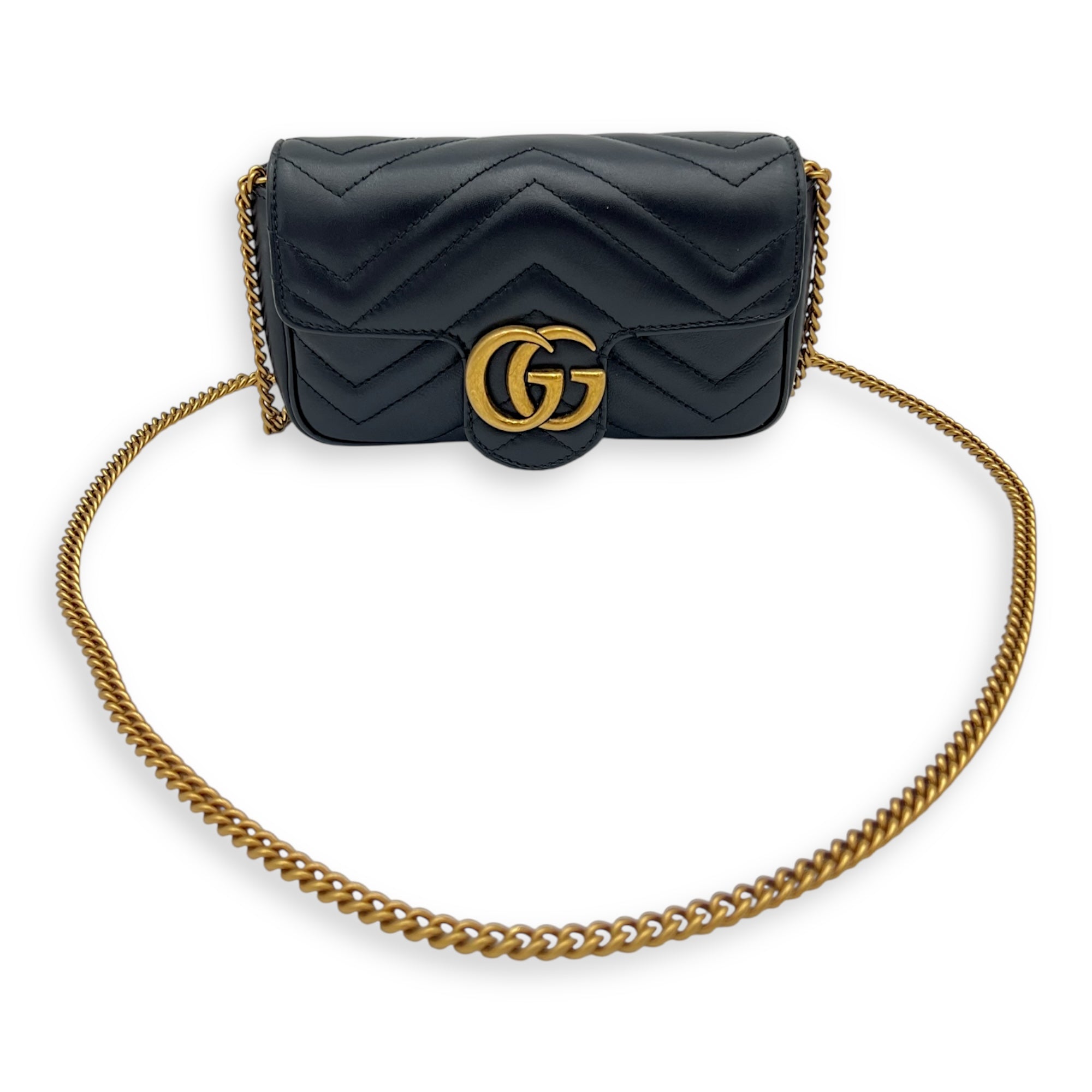 Gucci GG Marmont Crossbody Bag Black in Calfskin, Gold hardware_2