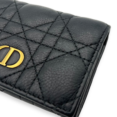 Dior Cannage Card Holder Black in Calfskin, Gold hardware_10