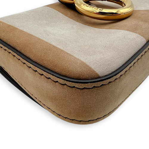 Fendi Baguette Nano Brown Crossbody Bag in Suede Leather, Gold hardware_10