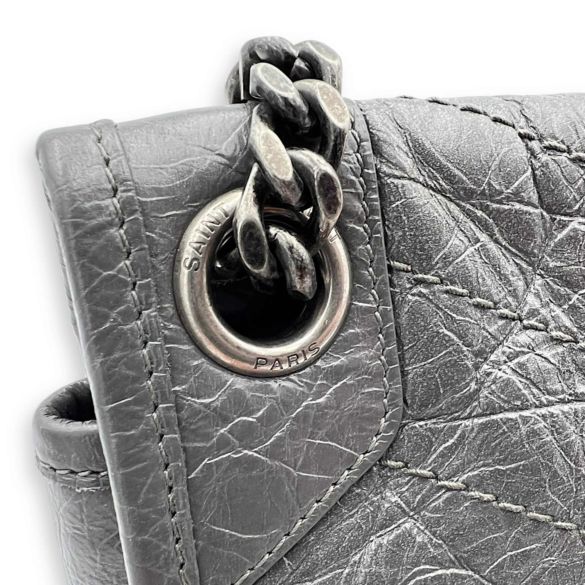 Saint Laurent Niki Shoulder Bag Grey in Calfskin, Ruthenium hardware_10