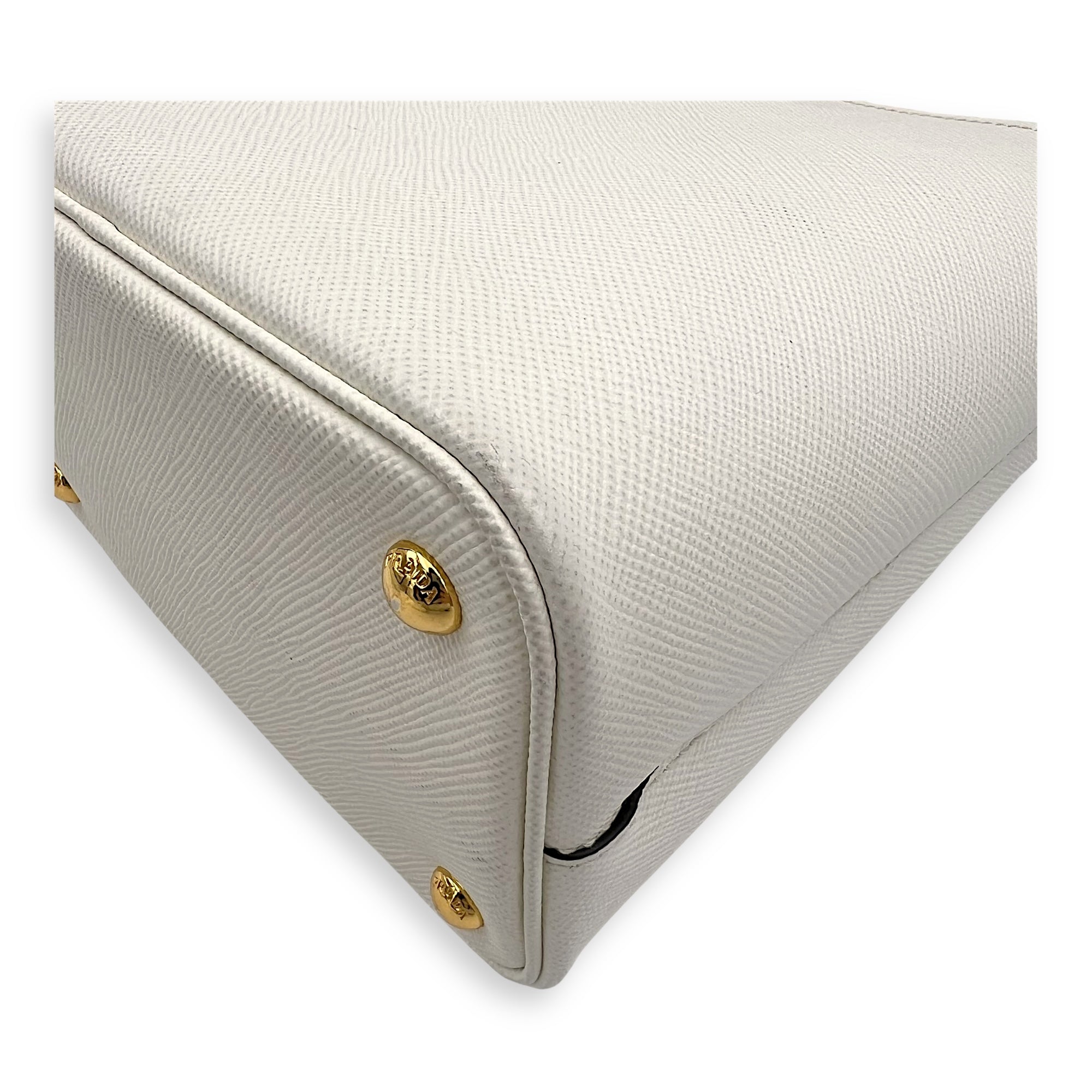 Prada Panier Bucket Bag White in Saffiano Leather, Gold hardware_12