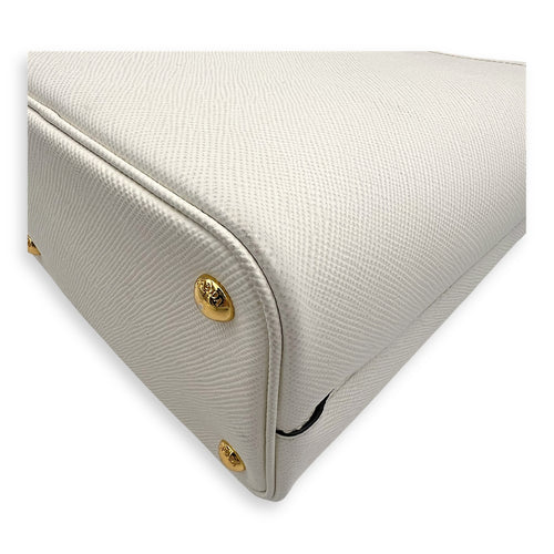 Prada Panier Bucket Bag White in Saffiano Leather, Gold hardware_12