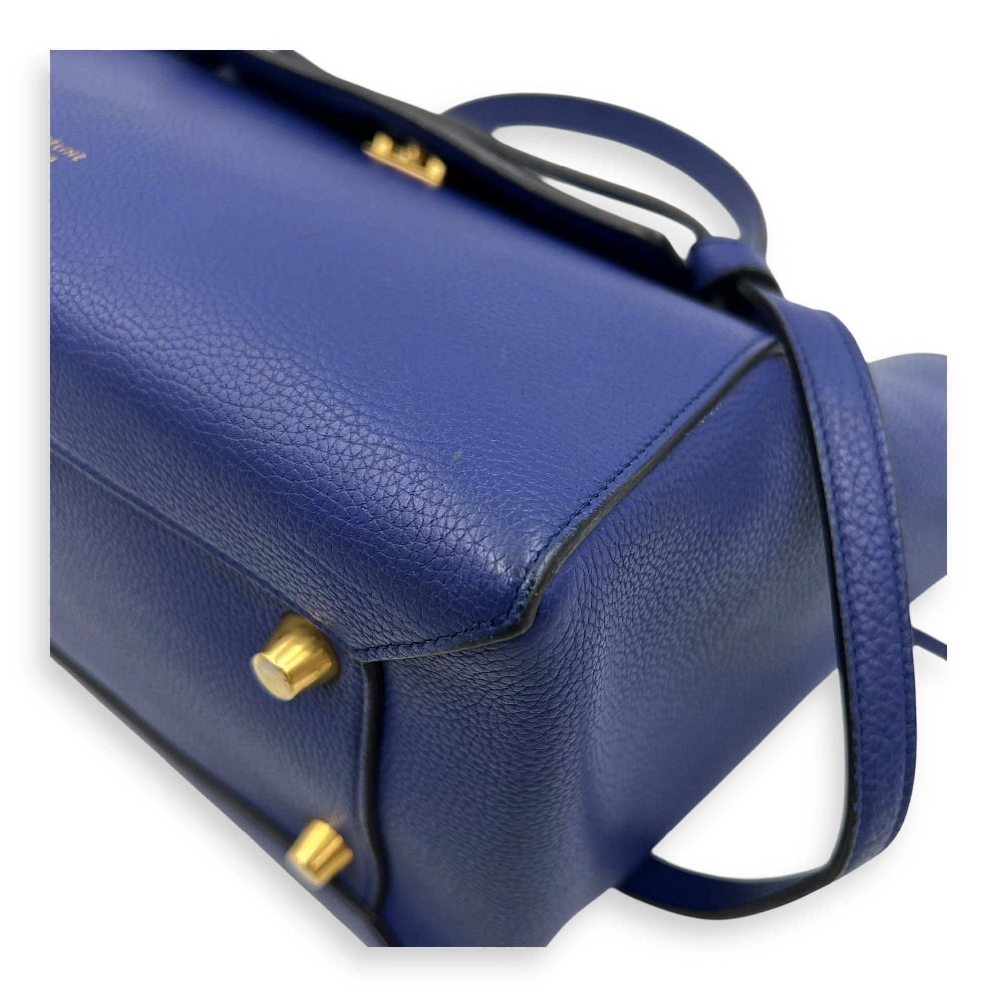 Celine Belt Bag Top Handle Bag Blue in Calfskin, Gold hardware_2