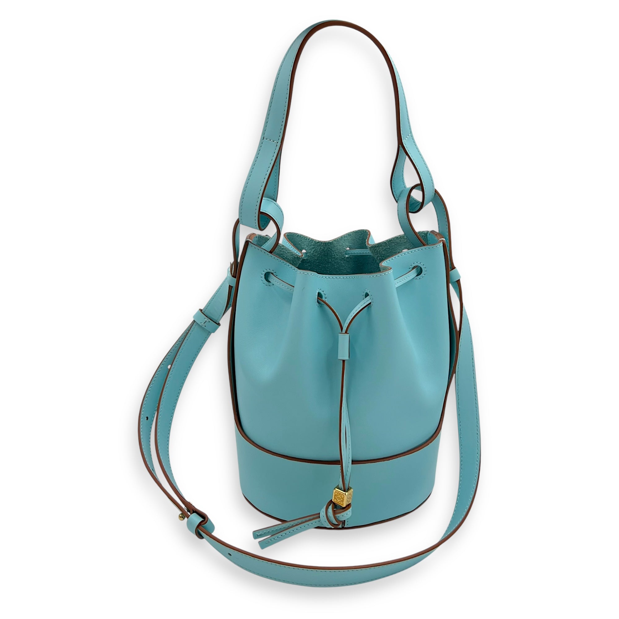 Loewe Ballon Bucket Bag Blue in Calfskin, Gold hardware_10