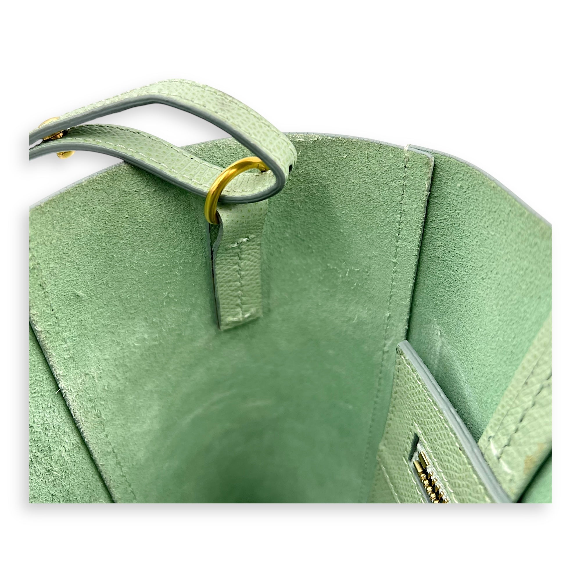 Celine 2 way bag Tote Bag Green in Calfskin, Gold hardware_12
