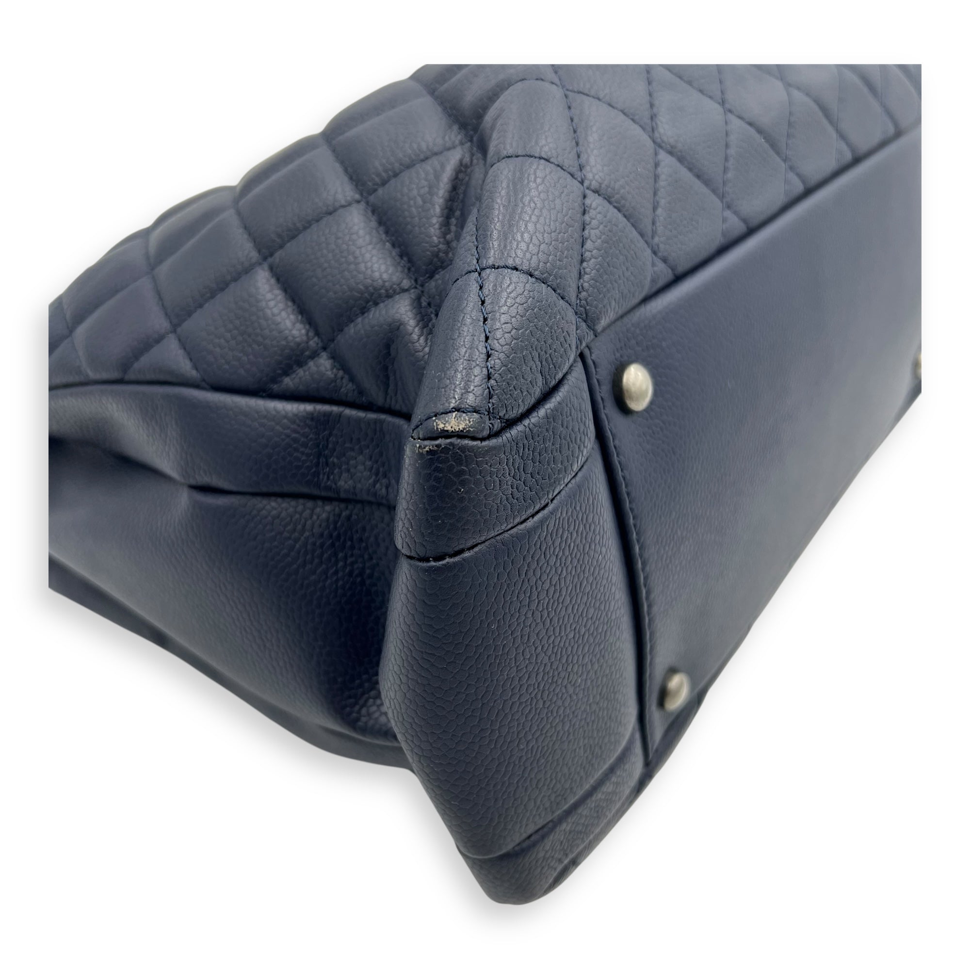 Chanel CC Tote Bag Blue in Caviar Leather, Ruthenium hardware_10