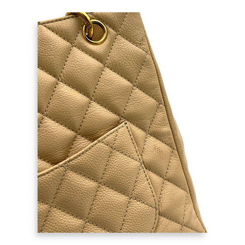 Chanel PST Tote Bag Beige in Caviar Leather, Gold hardware_10