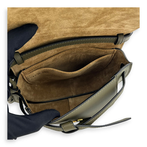 Loewe Gate Dual Mini Green Crossbody Bag in Calfskin, Gold hardware_6