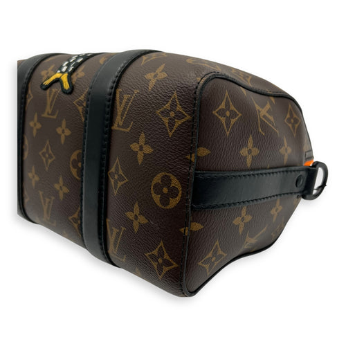 Louis Vuitton Keepall Virgil Abloh Top Handle Bag Brown in Monogram Coated Canvas, Gold hardware_9