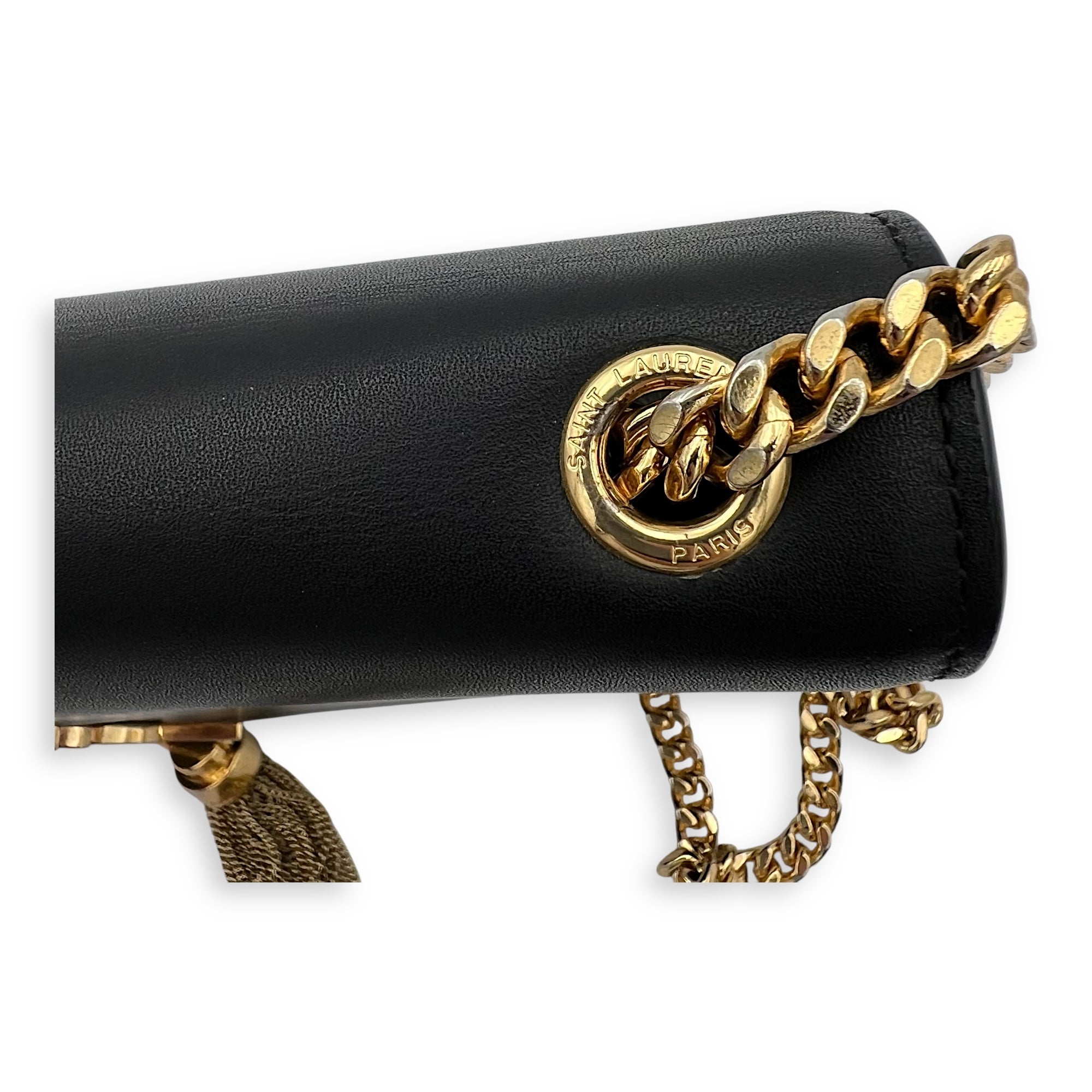 Saint Laurent Kate Crossbody Bag Black in Calfskin, Gold hardware_3