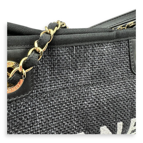 Chanel Deauville Tote Bag Blue in Fabric, Gold hardware_1