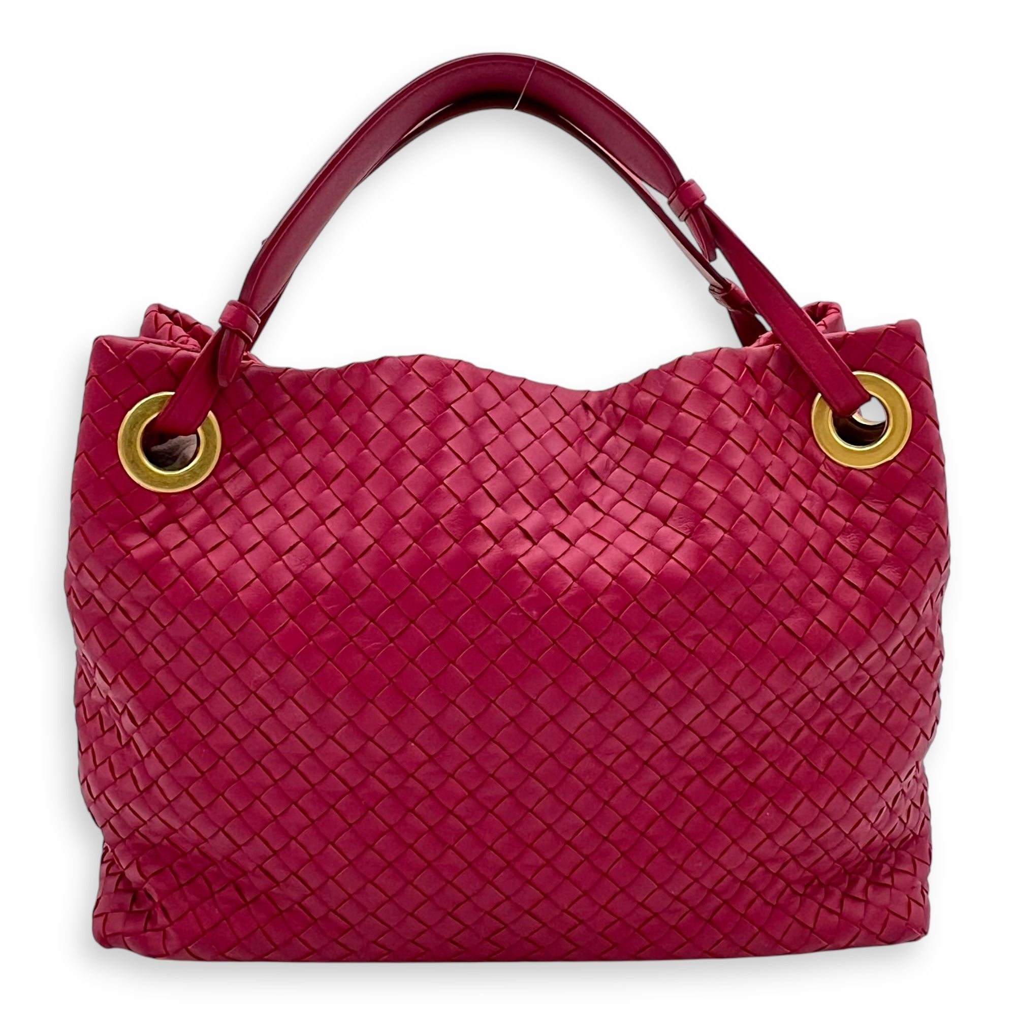 Bottega Veneta Intrecciato Top Handle Bag Red in Calfskin, Gold hardware_4