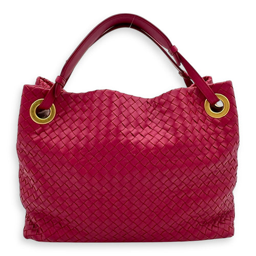 Bottega Veneta Intrecciato Top Handle Bag Red in Calfskin, Gold hardware_4