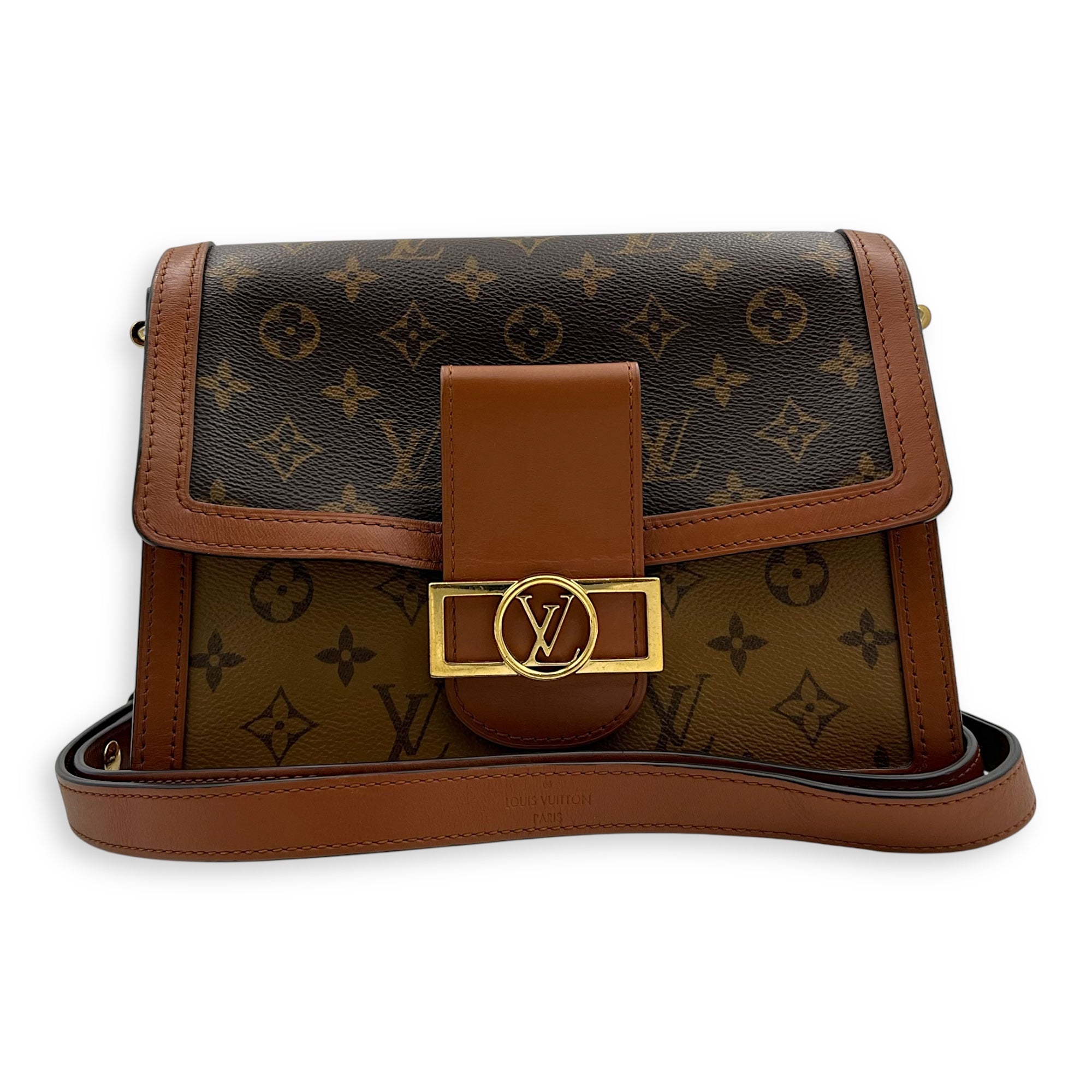 Louis Vuitton Dauphine MM Brown Shoulder Bag in Monogram Coated Canvas, Gold hardware_10