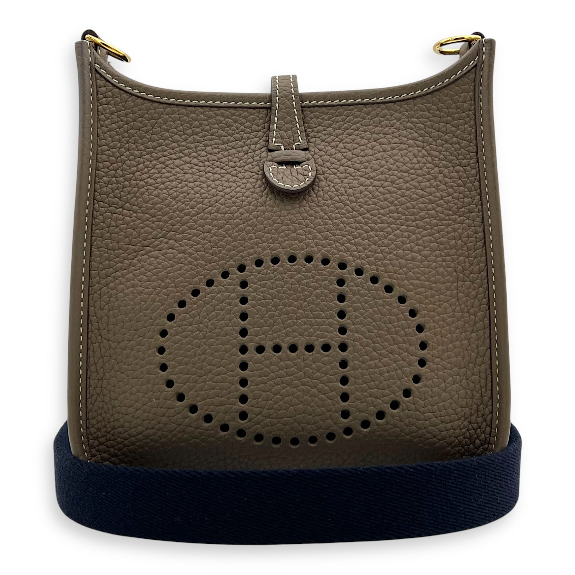 Hermès Evelyne TPM Etoupe Crossbody Bag in Clemence, Gold hardware_10