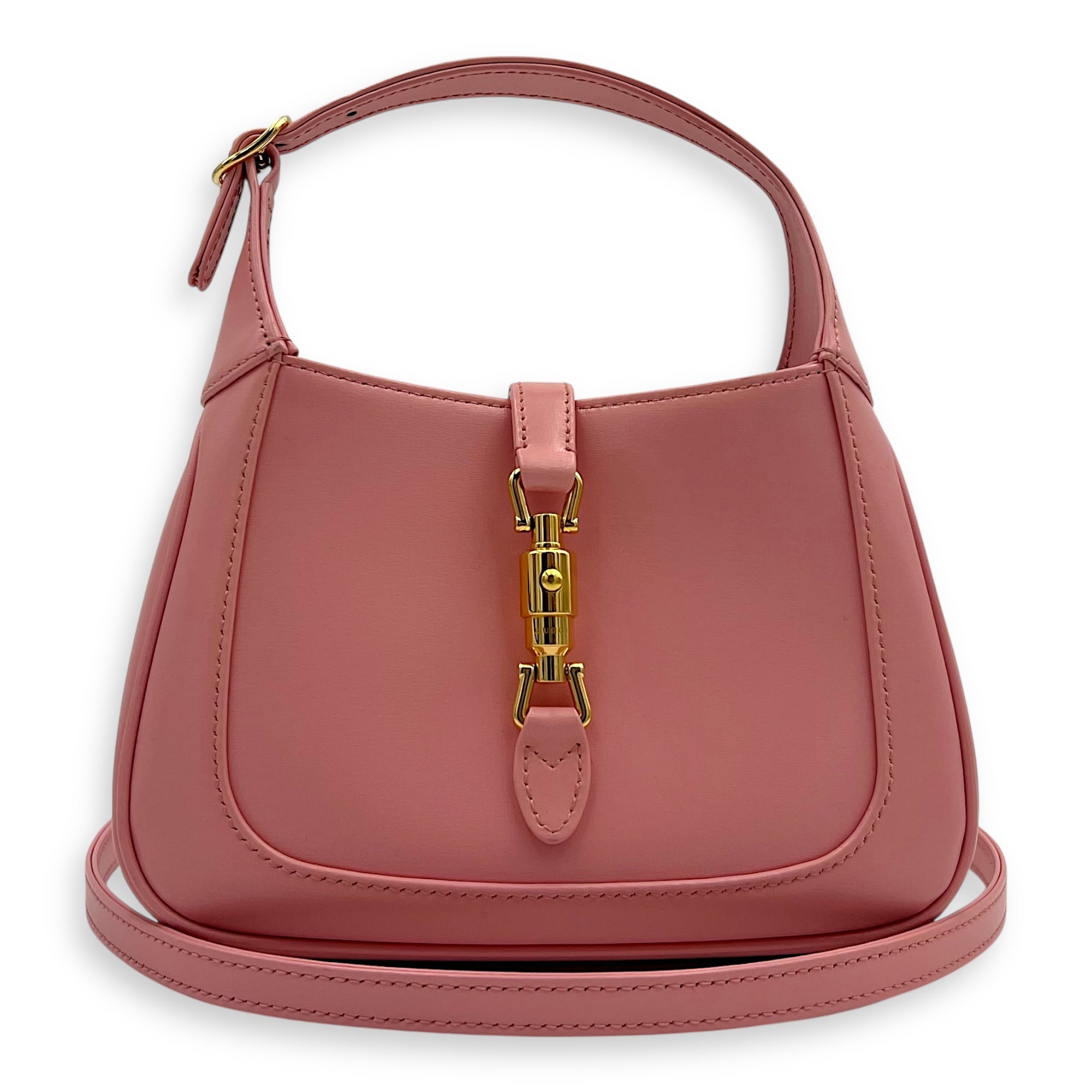 Gucci Jackie 1961 Crossbody Bag Mini Pink in Calfskin, Gold hardware_10