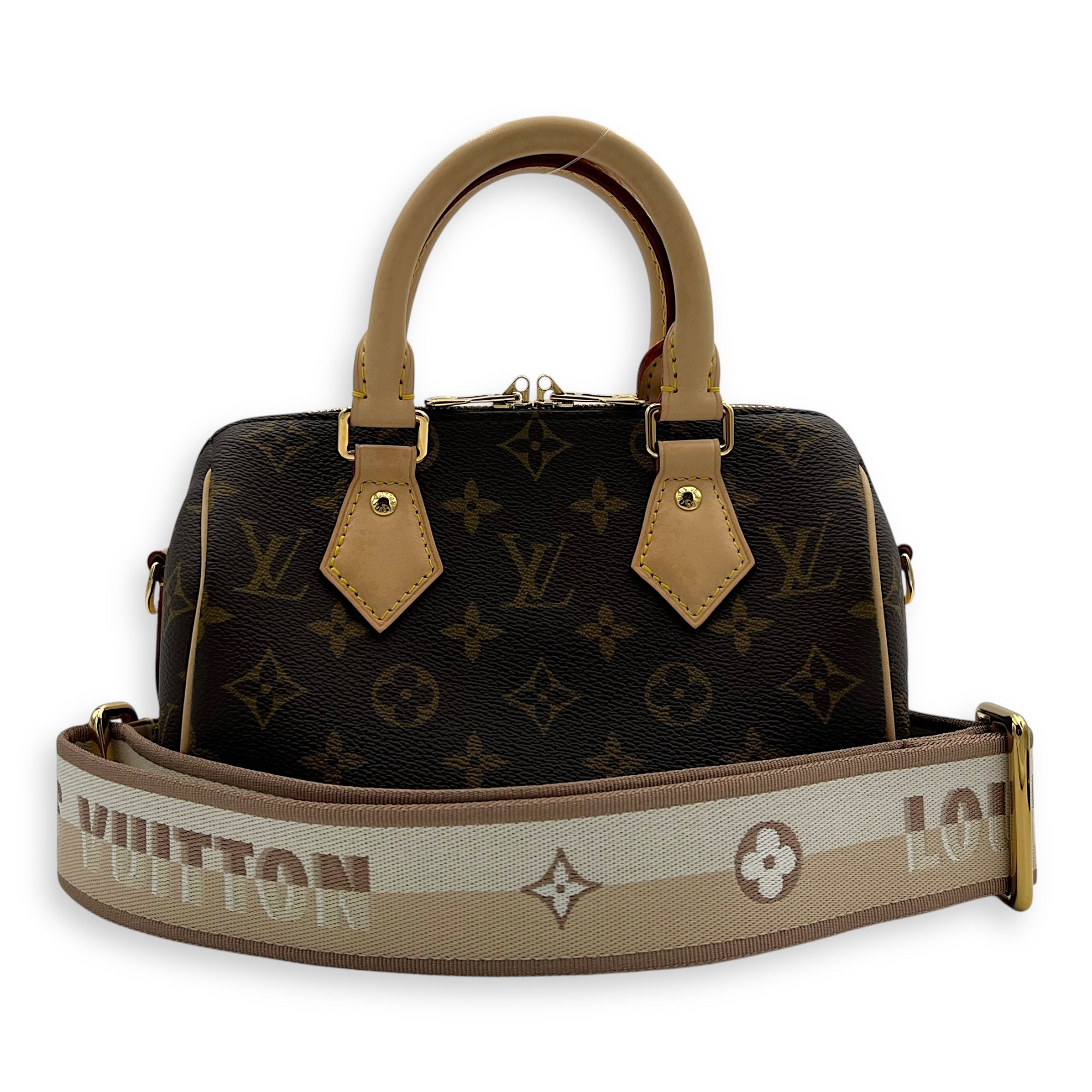 Louis Vuitton Speedy Bandouliere Top Handle Bag 20 Brown in Monogram Coated Canvas, Gold hardware_10