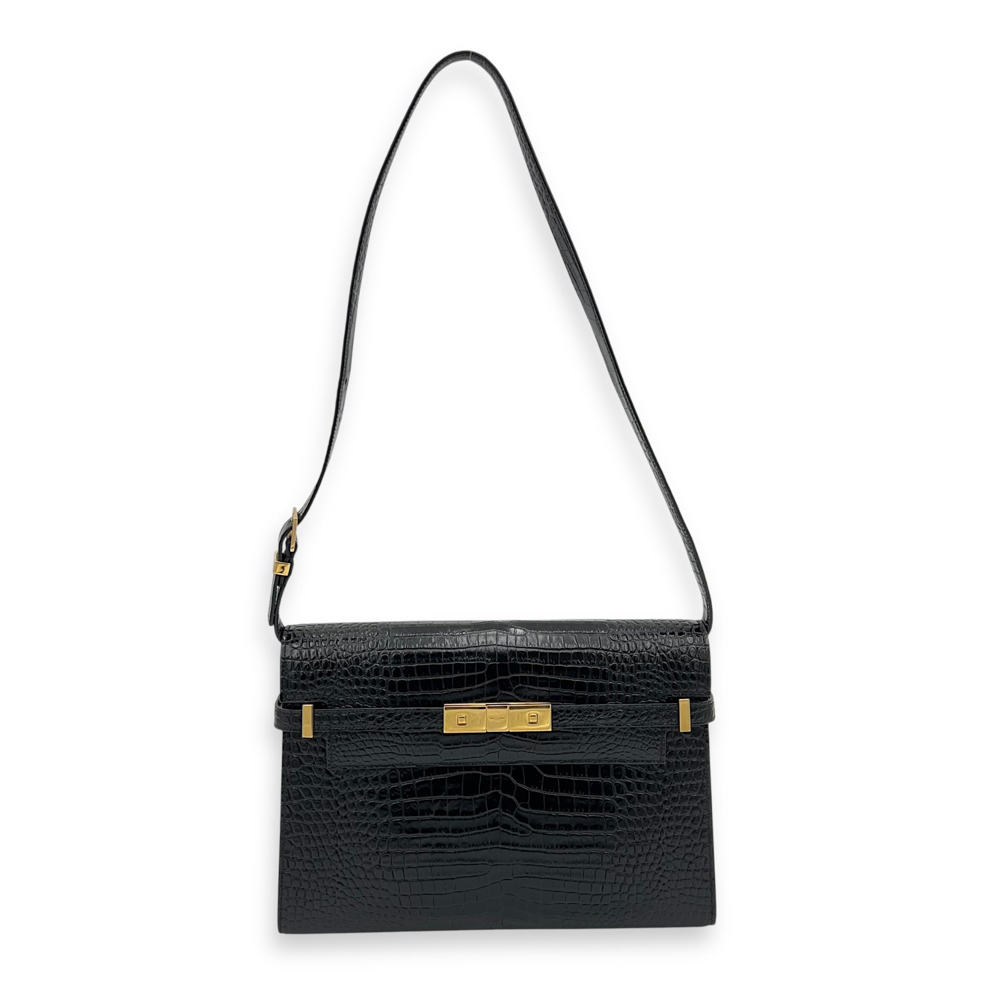 Saint Laurent Manhattan Crossbody Bag Medium Black in Calfskin, Gold hardware_2