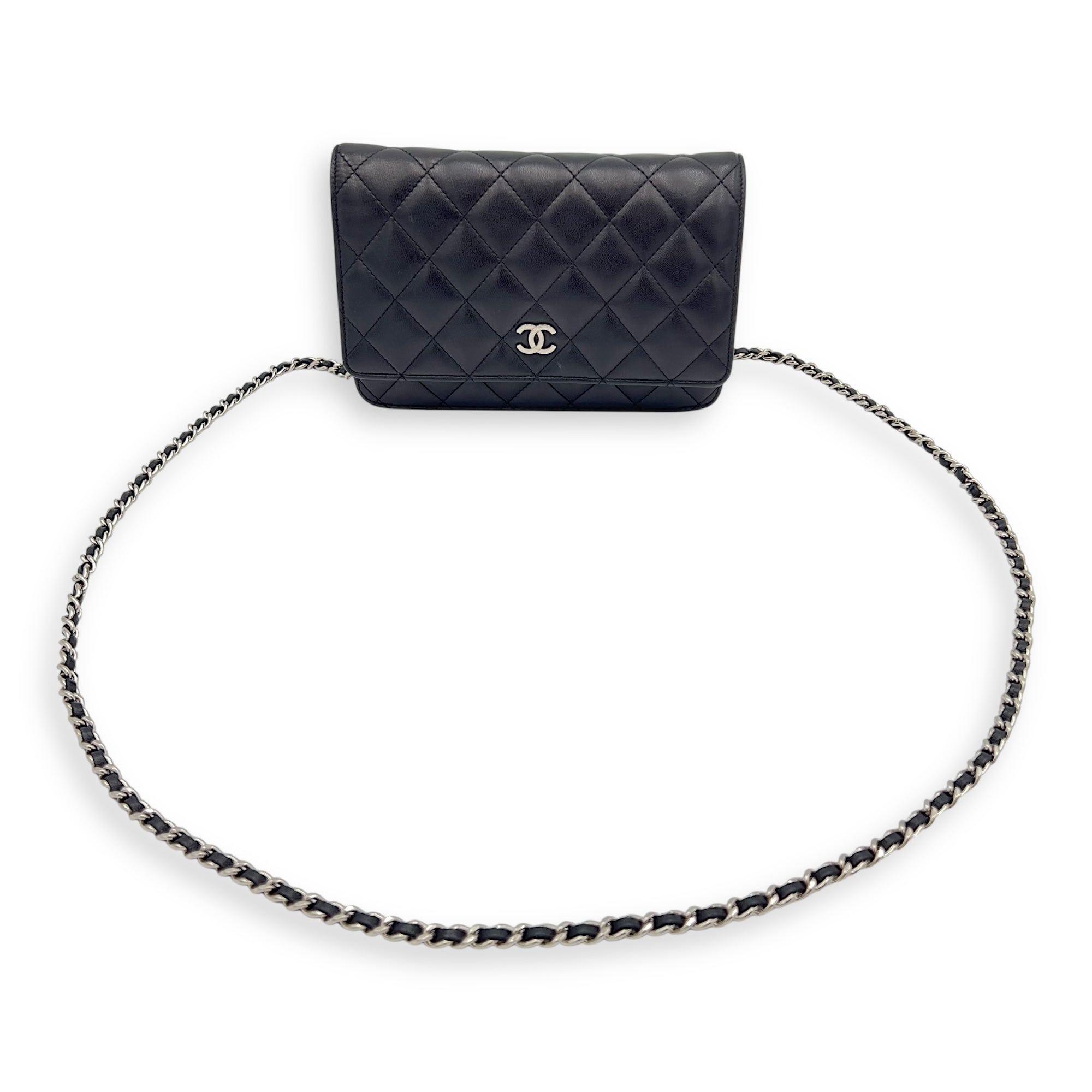 Chanel Classic CC Wallet On Chain Black in Lambskin, Silver hardware_2