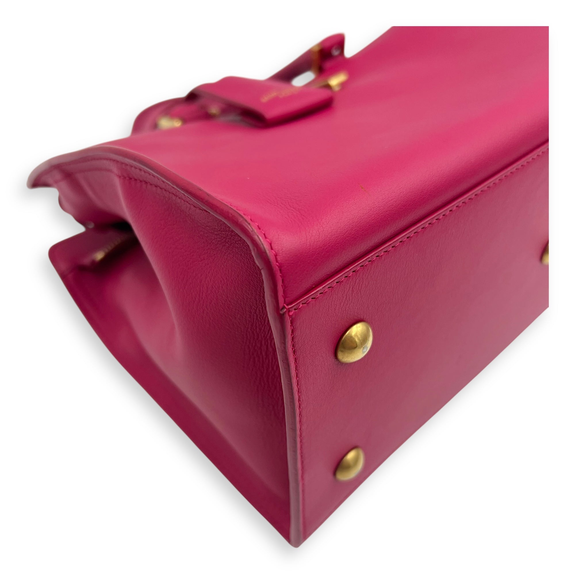 Saint Laurent Chyc Top Handle Bag Pink in Calfskin, Gold hardware_10