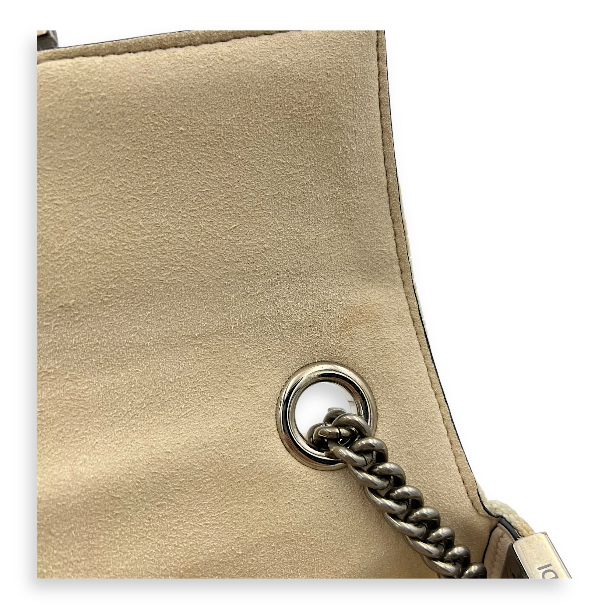 Fendi Baguette Shoulder Bag Beige in Velvet, Silver hardware_10