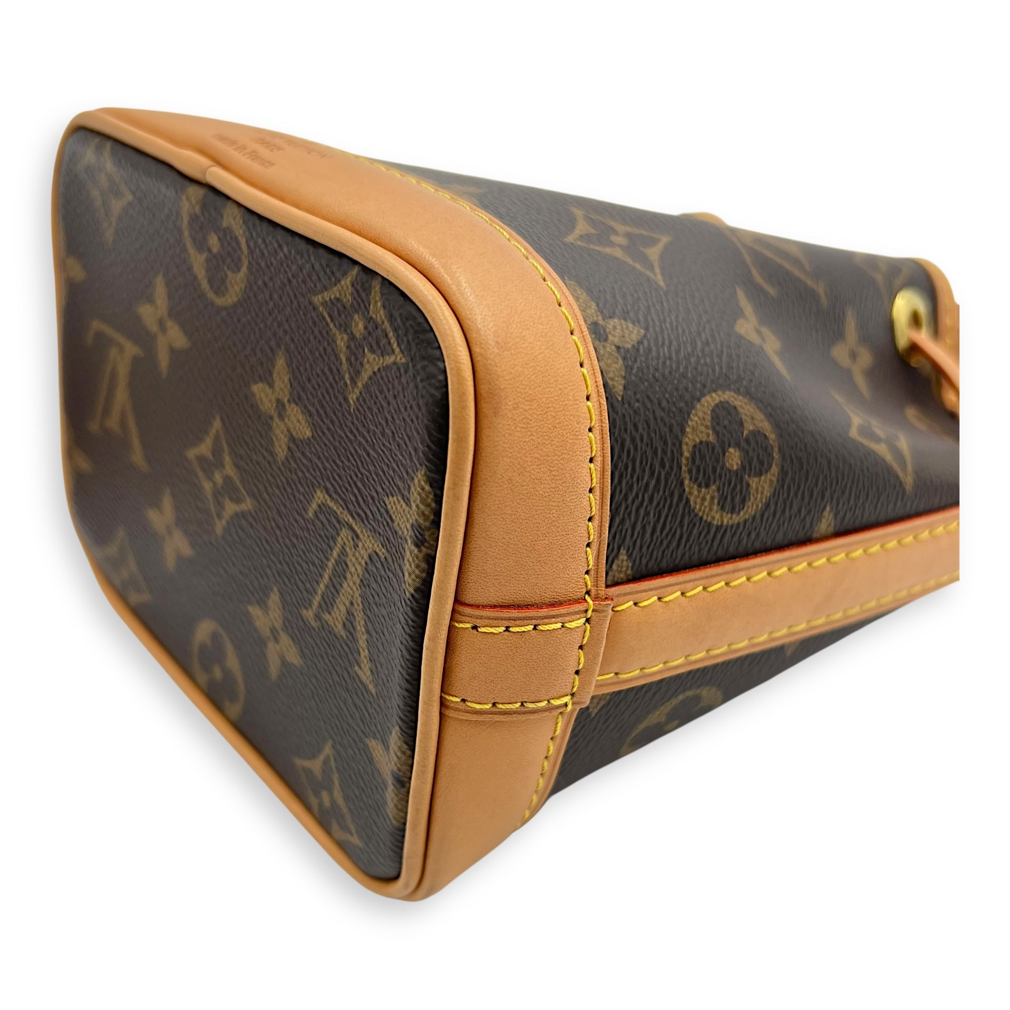 Louis Vuitton Noe Bucket Bag Nano Brown in Monogram Coated Canvas, Gold hardware_10