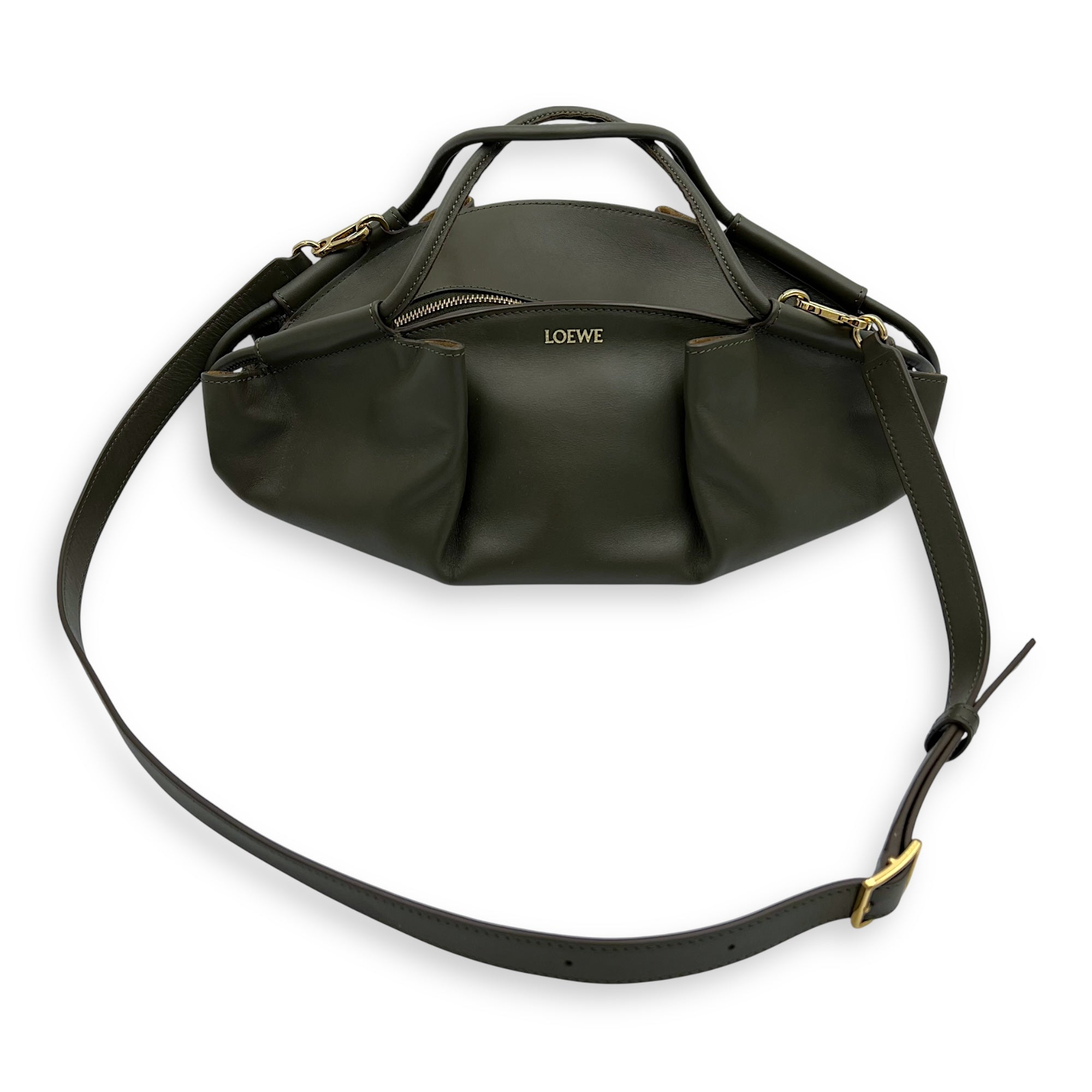 Loewe Paseo Top Handle Bag Green in Calfskin, Gold hardware_1