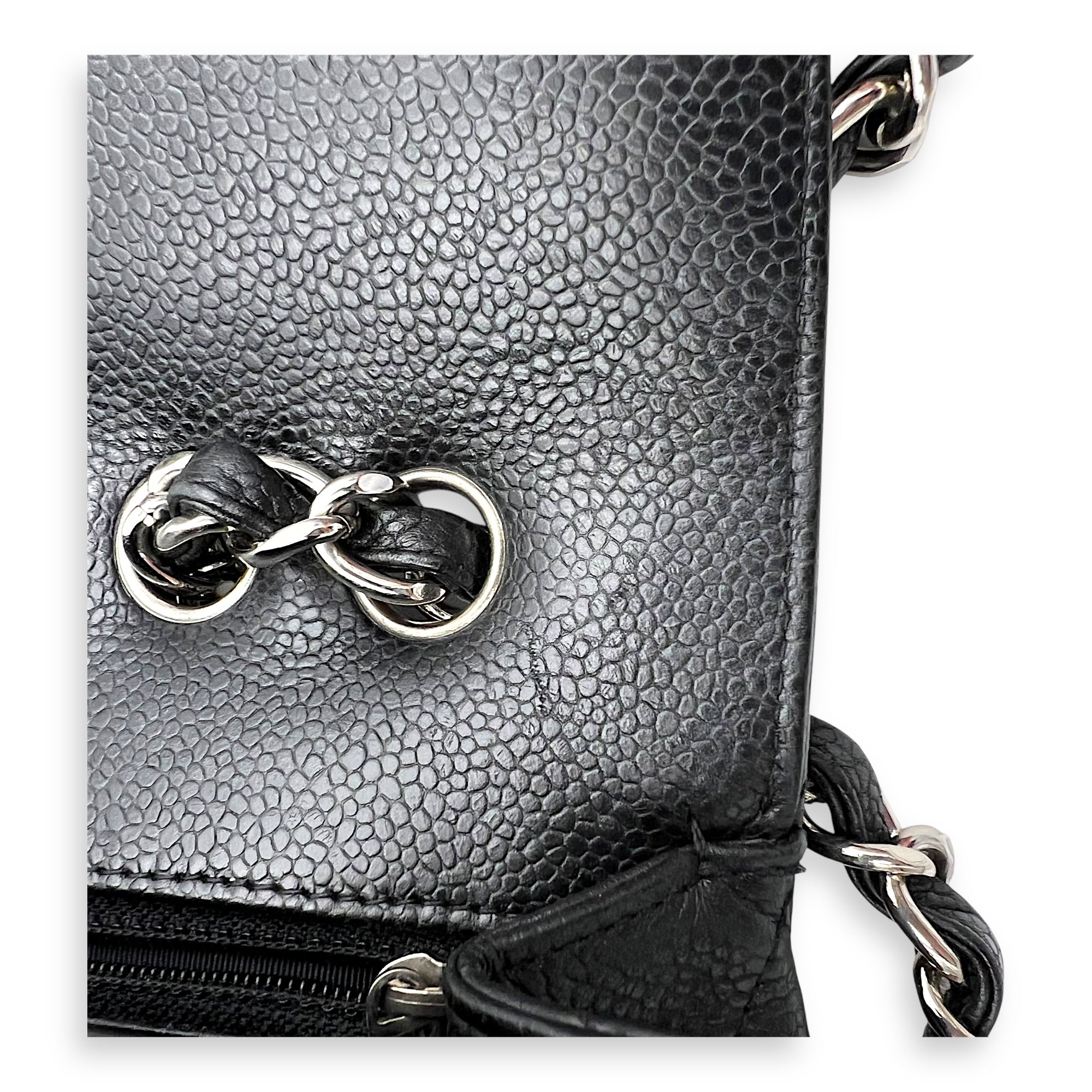 Chanel Classic Shoulder Bag Jumbo Black in Caviar Leather, Silver hardware_2