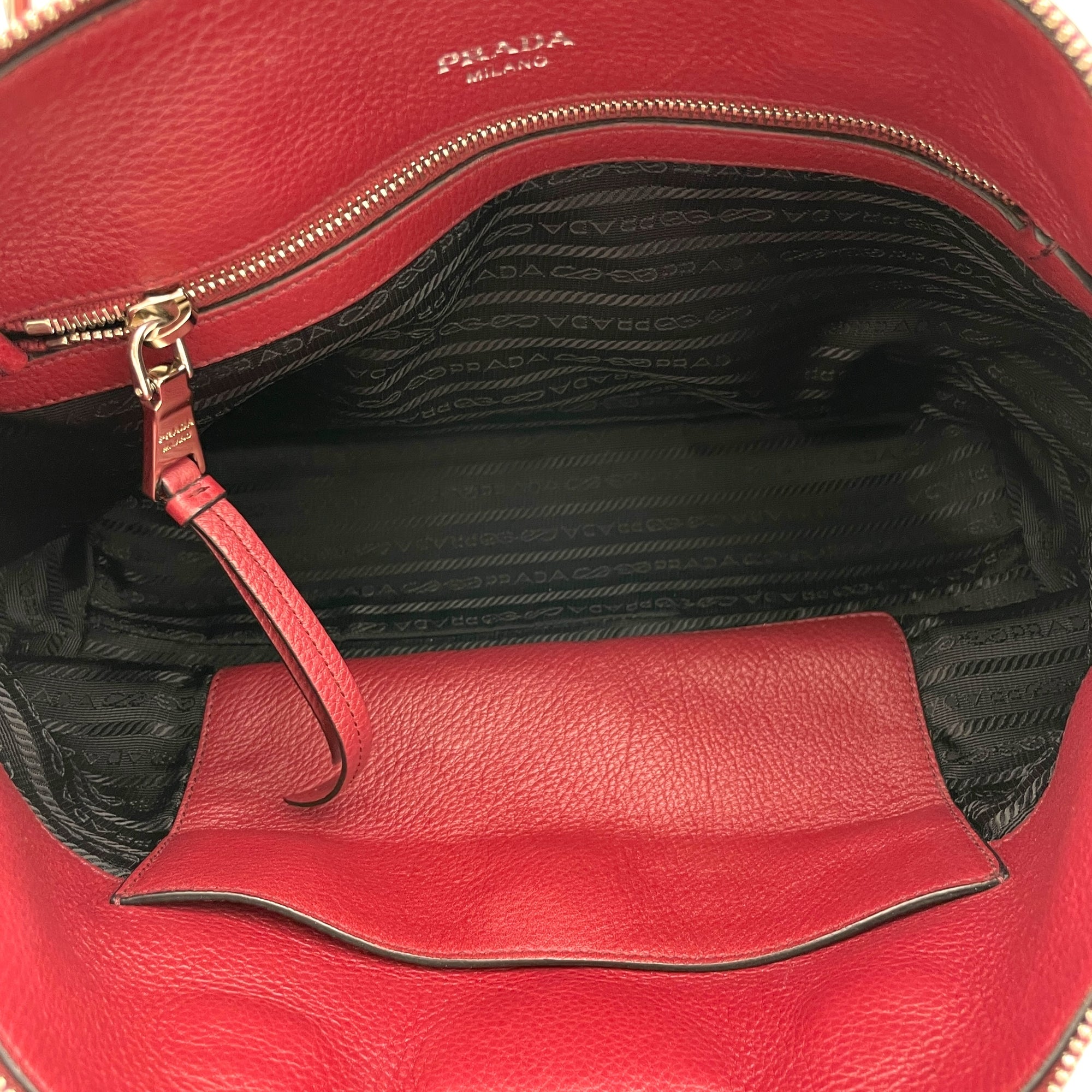 Two-Way Red Top Handle Bag in Calfskin, Sliver hardware