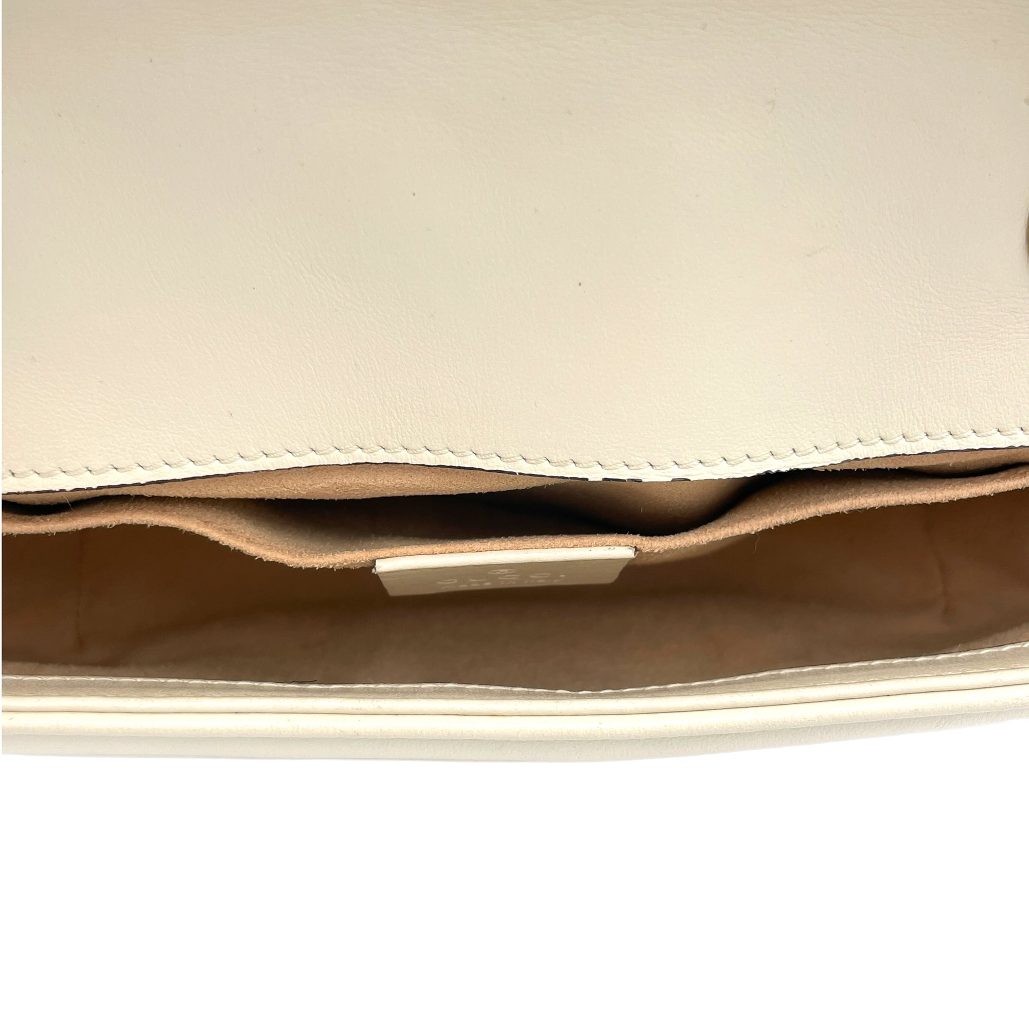 GG Marmont Mini White Shoulder Bag in Calfskin, Brushed Gold hardware