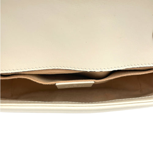 GG Marmont Mini White Shoulder Bag in Calfskin, Brushed Gold hardware