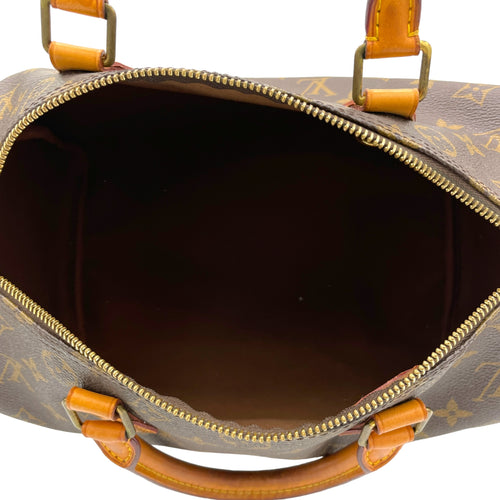 Speedy 30 Brown Top Handle Bag in Monogram Coated Canvas, Gold hardware