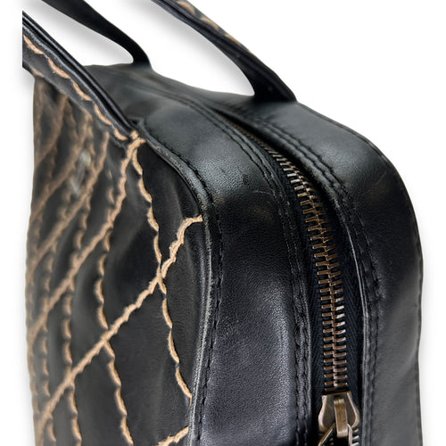 Wild Stitch Black Top Handle Bag in Calfskin, Ruthenium hardware