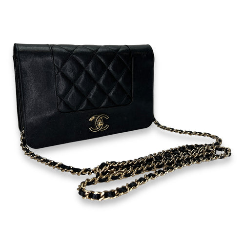 Mademoiselle Black Wallet on Chain in Calfskin, Gold hardware