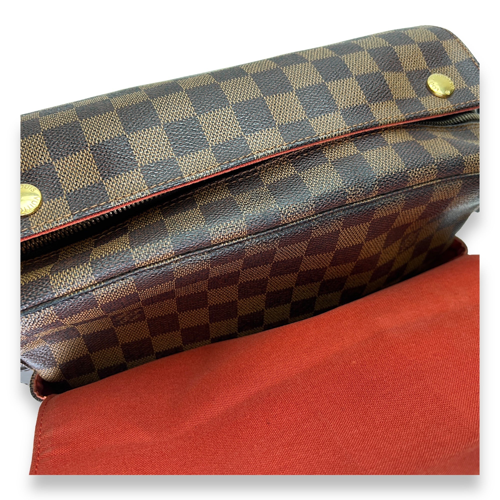 Naviglio Damier Ebene Messenger in Coated Canvas, Gold hardware